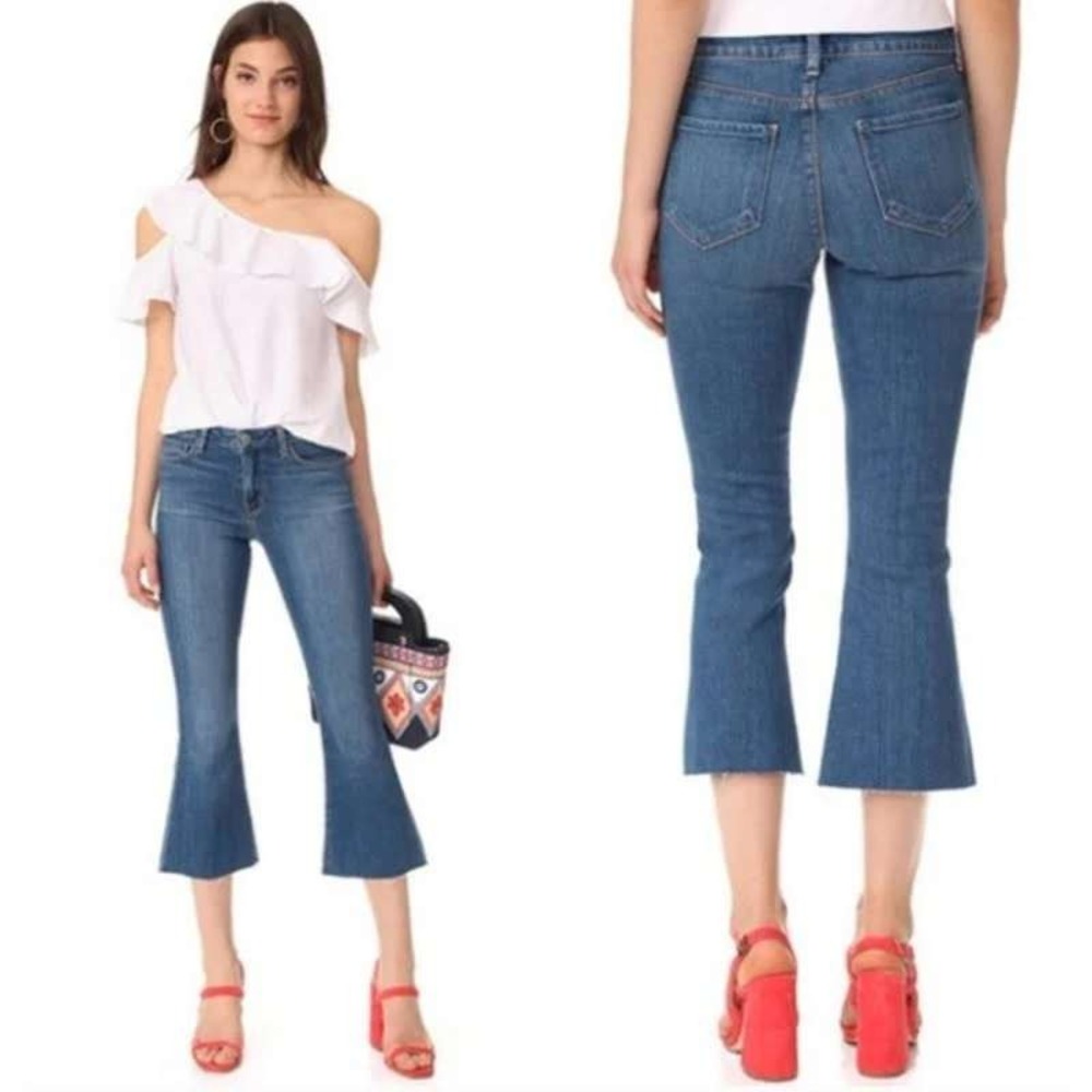 L'Agence Sophia Cropped Flare High Rise Jeans in‎ Authentique Wash W24